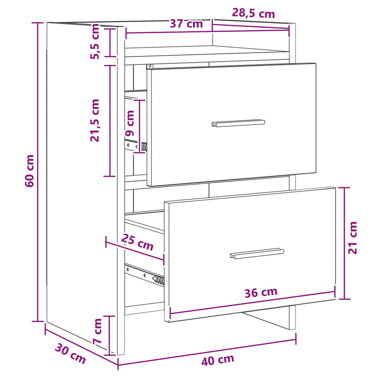 vidaXL Nachttafels Wit 40 x 30 x 60 cm Bewerkt hout