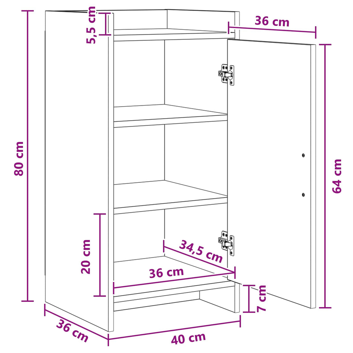 vidaXL Dressoir Wit 40 x 36 x 80 cm Bewerkt hout