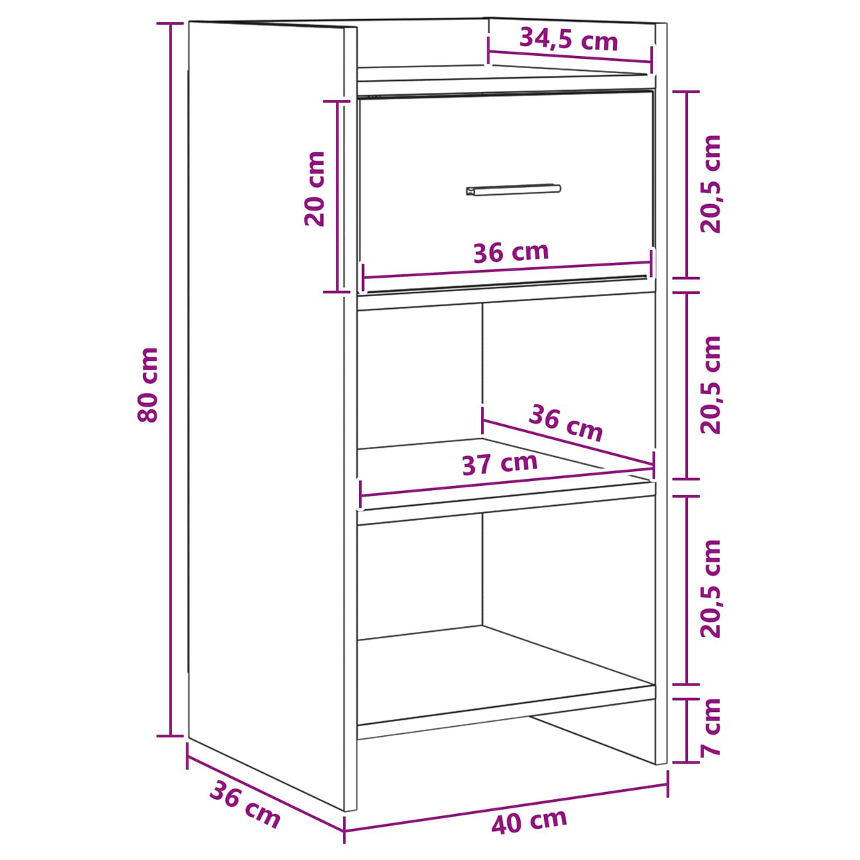 vidaXL Dressoir Wit 40 x 36 x 80 cm Bewerkt hout