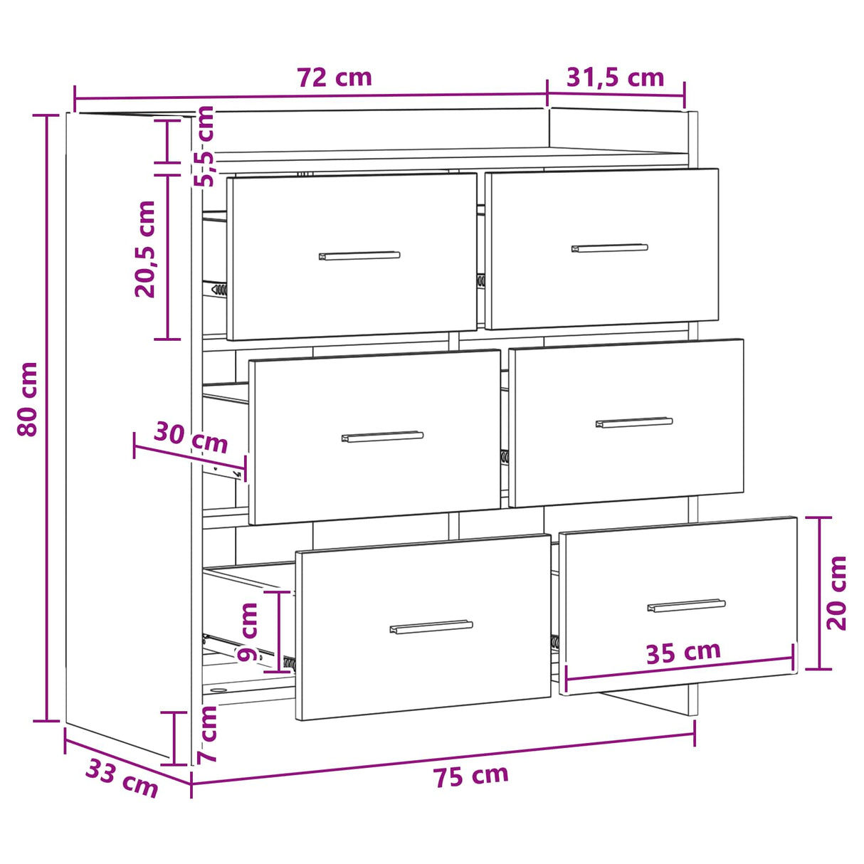 vidaXL Dressoir Wit 75 x 33 x 80 cm Bewerkt hout