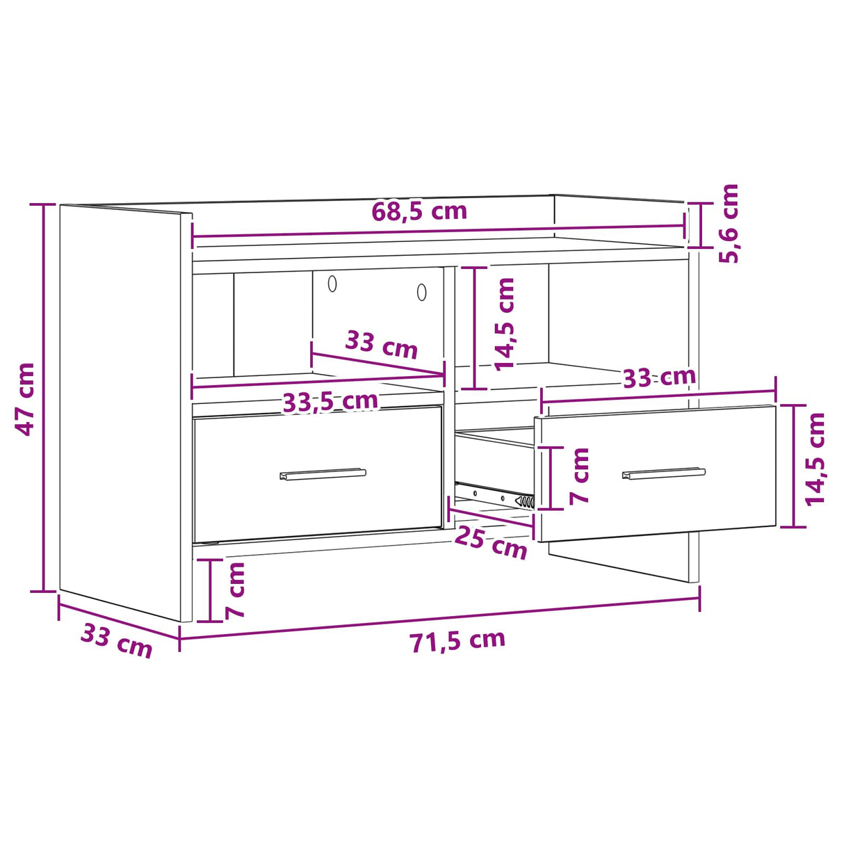 vidaXL TV Kast 71,5 x 33 x 47 cm Wit Bewerkt hout