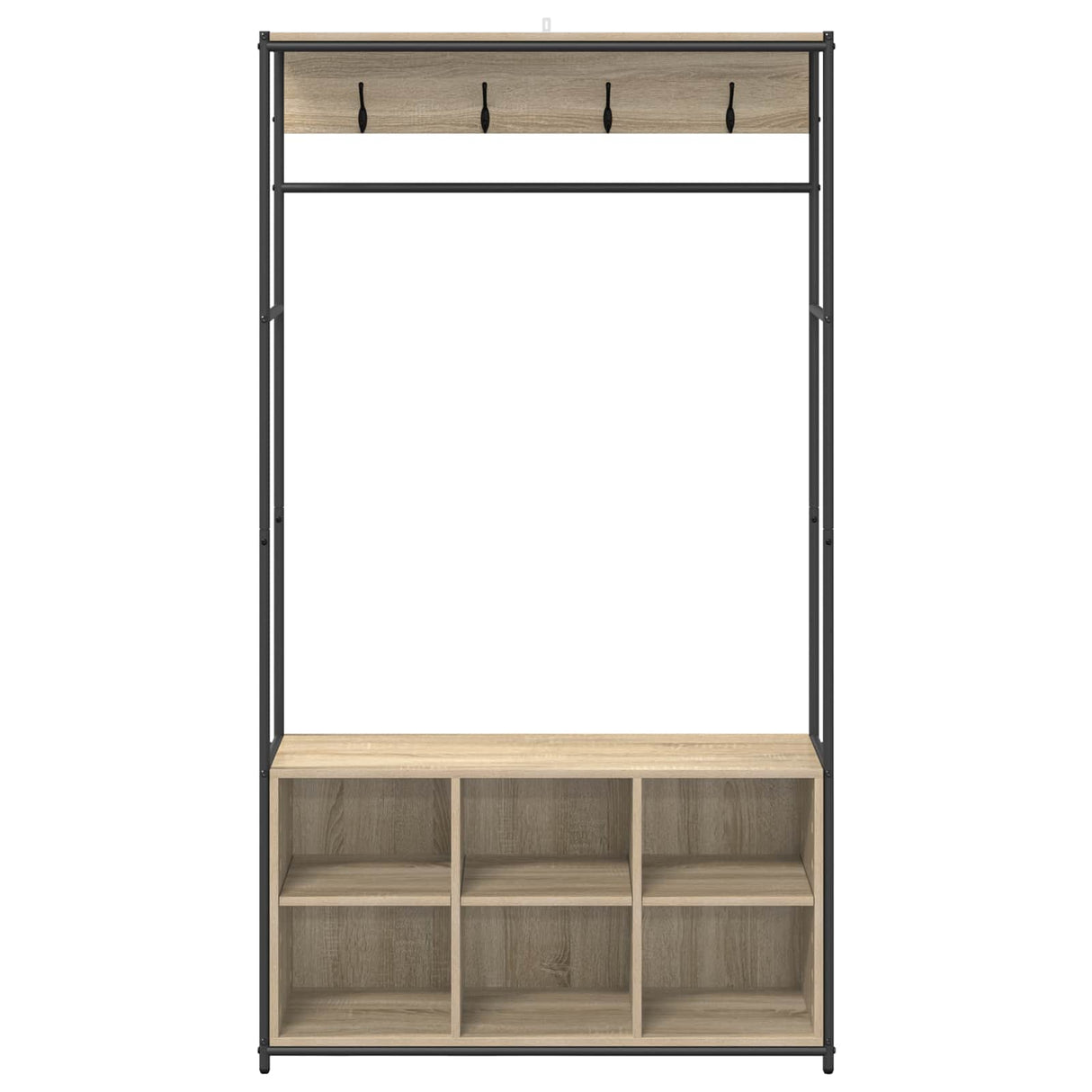 vidaXL Hall Tree with Shoe Bench Black Oak 100 x 32 x 180.5 cm