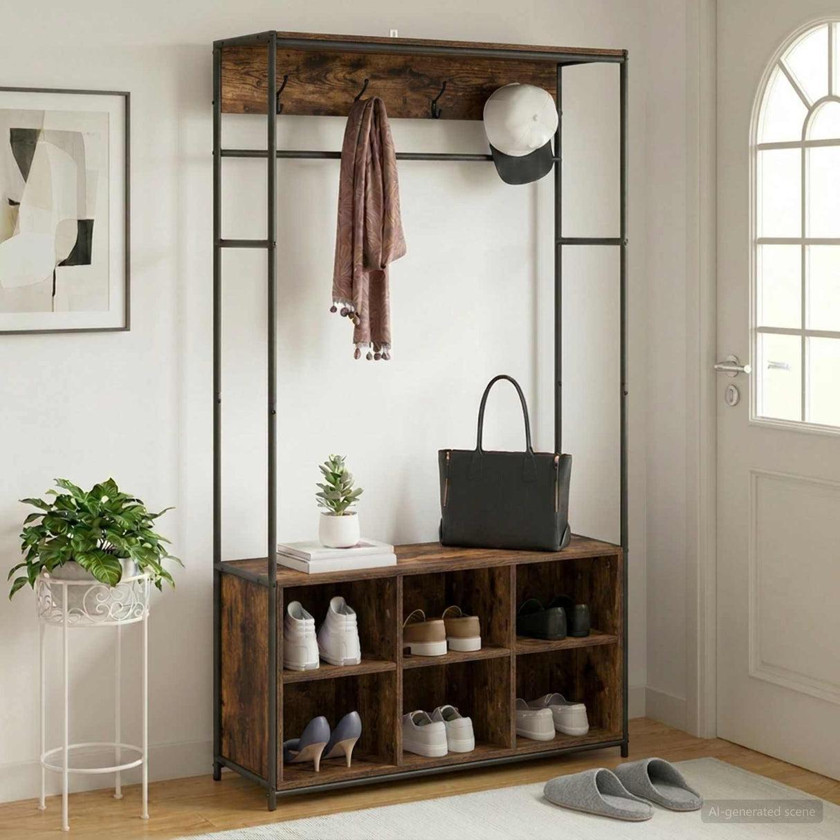 vidaXL Hall Tree with Shoe Bench Black Oak 100 x 32 x 180.5 cm