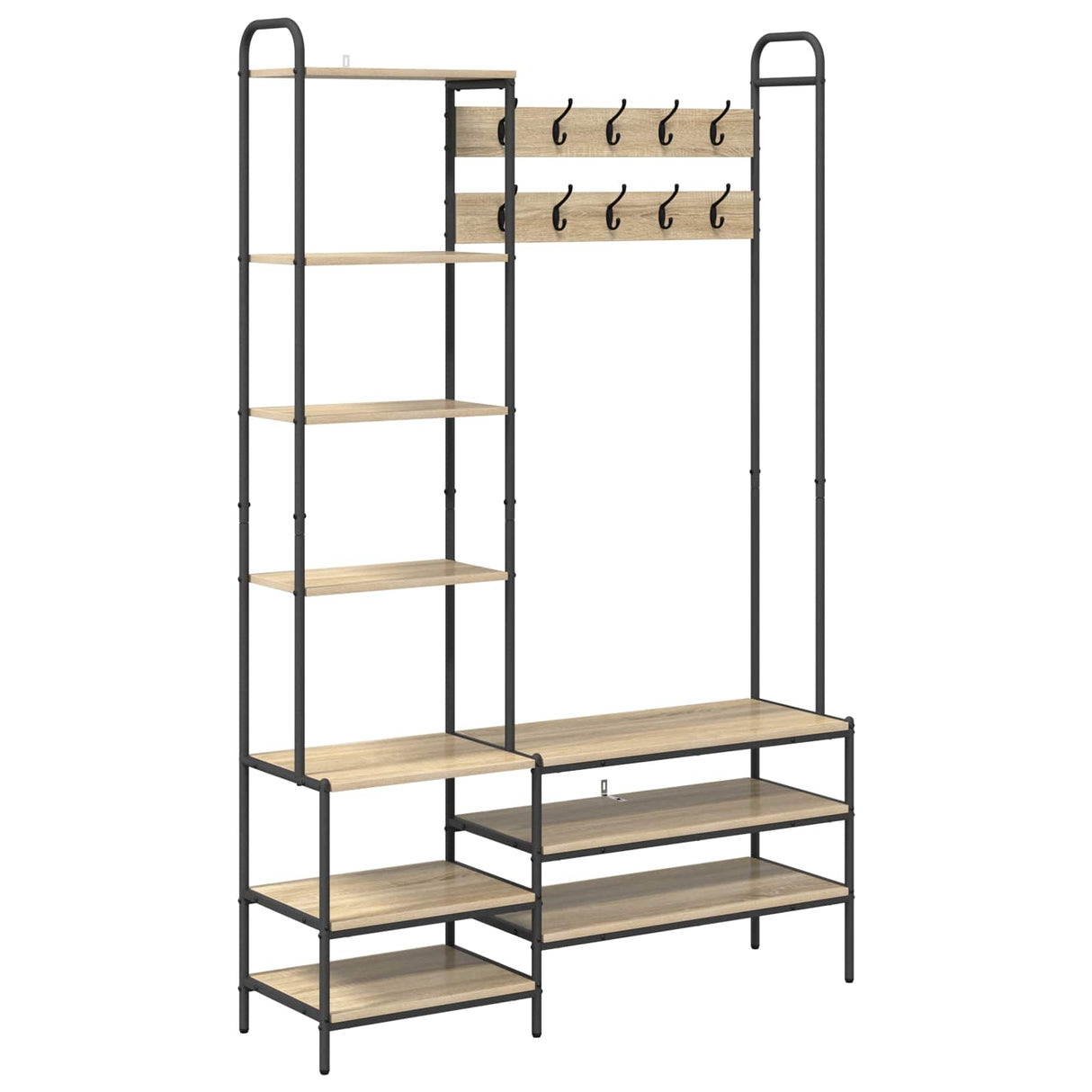 vidaXL Coat Rack with Shoe Bench Black Oak 120.5 x 34 x 190 cm
