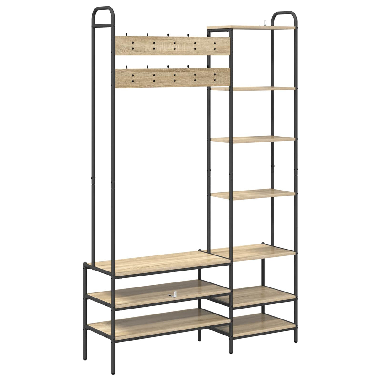 vidaXL Coat Rack with Shoe Bench Black Oak 120.5 x 34 x 190 cm