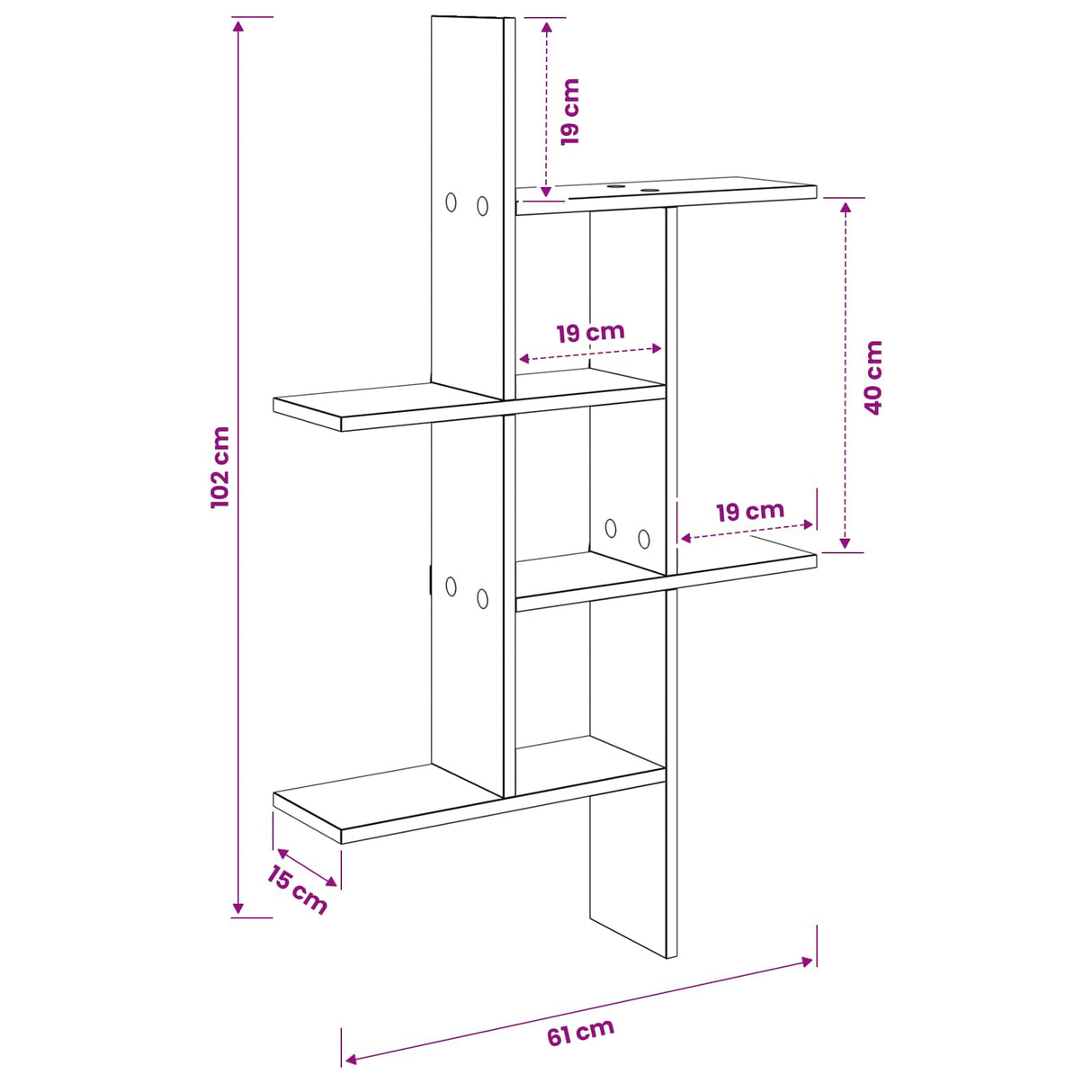 vidaXL Wandplank Wit 61 x 15 x 102 cm Bewerkt hout