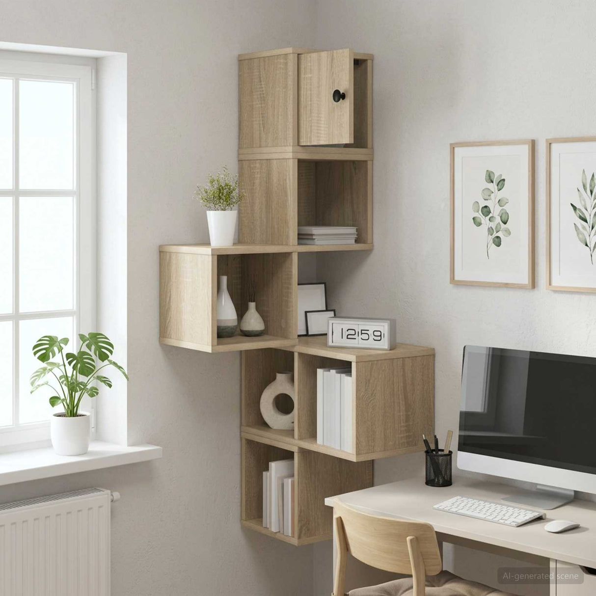 vidaXL Muur Hoekplank Wit 48 x 48 x 120 cm Bewerkt hout