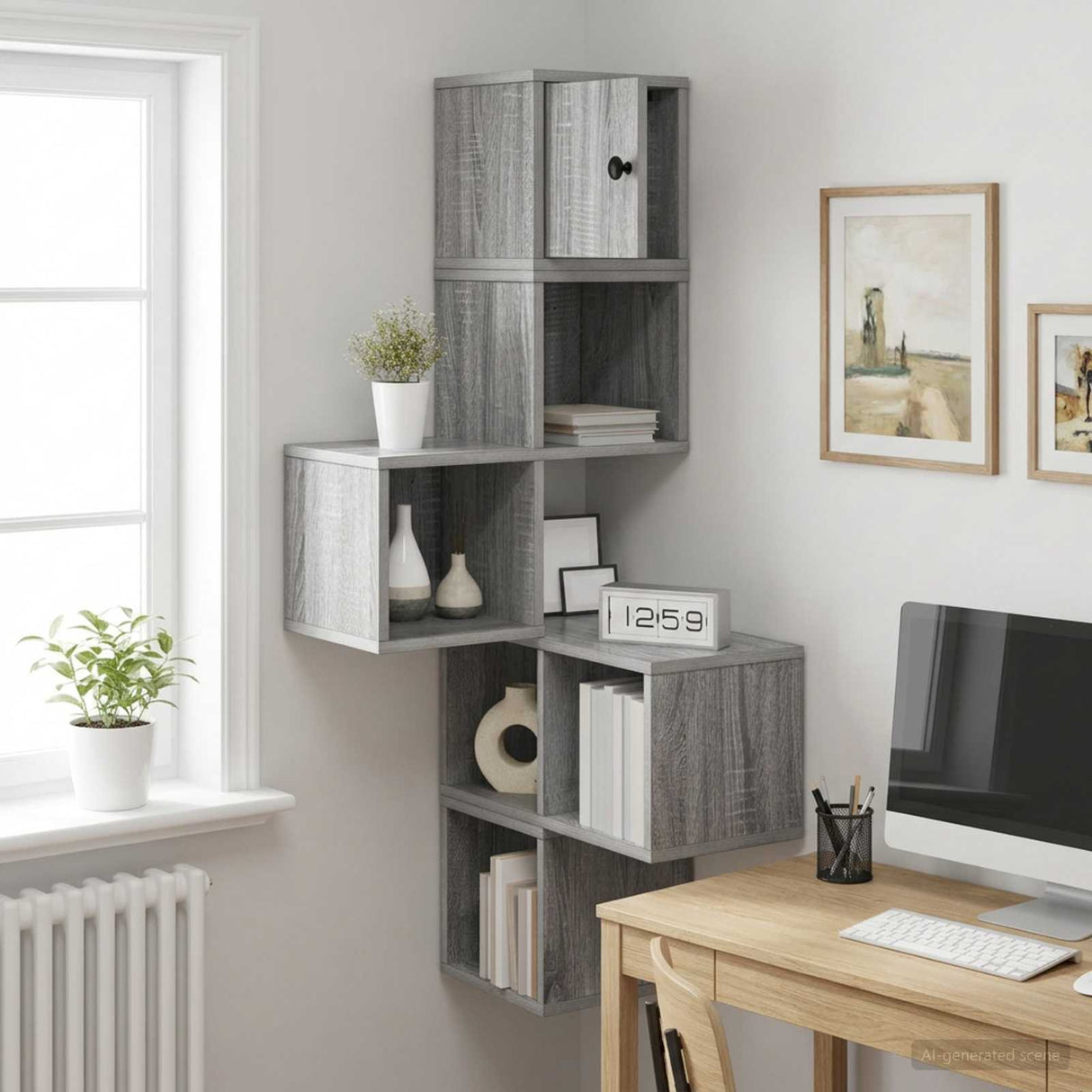 vidaXL Muur Hoekplank Wit 48 x 48 x 120 cm Bewerkt hout