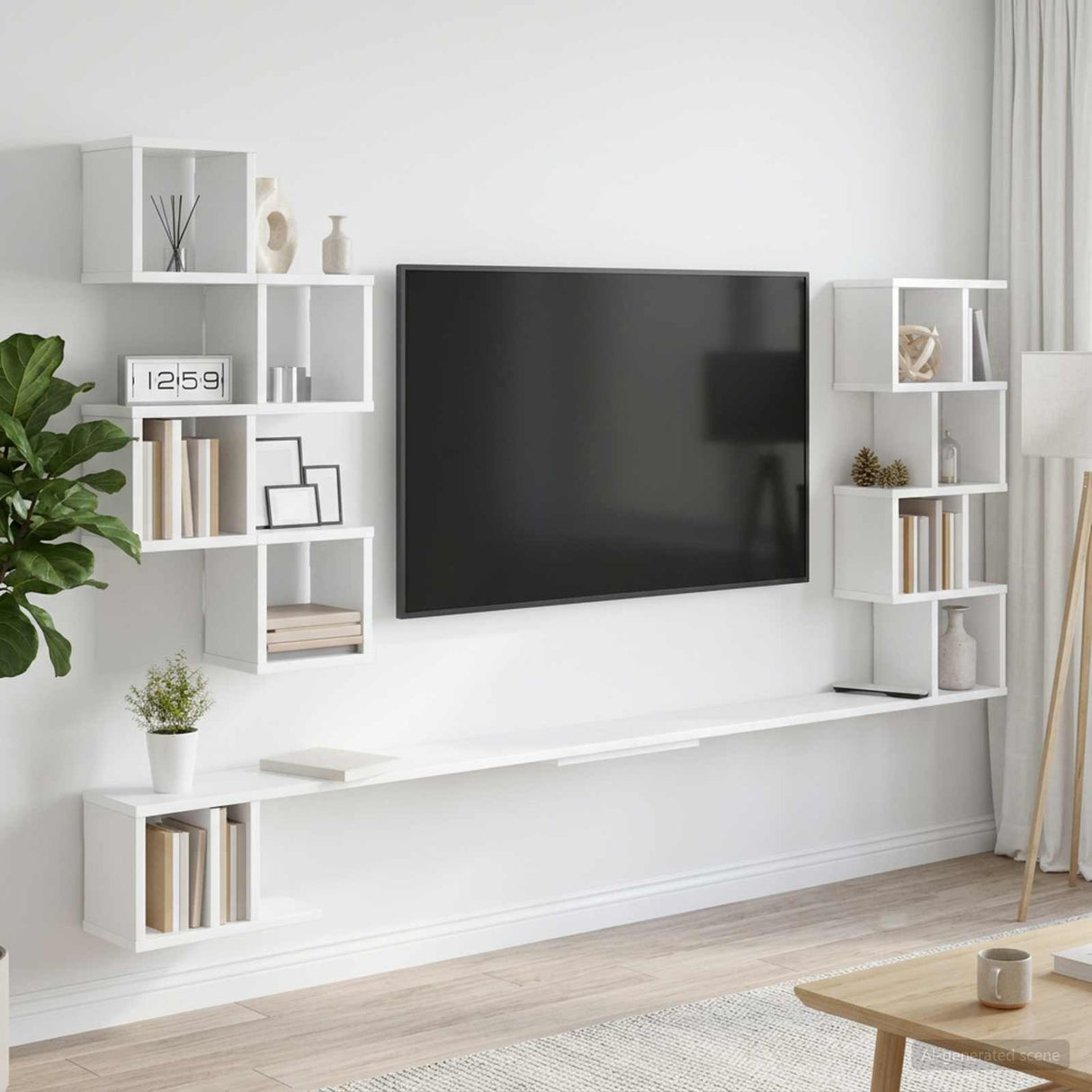vidaXL Wandgemonteerd TV Rek Wit 180 x 15 x 94 cm Bewerkt hout
