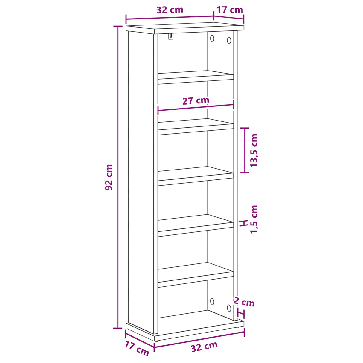 vidaXL CD Kast Wit 60 x 17 x 92 cm Bewerkt hout