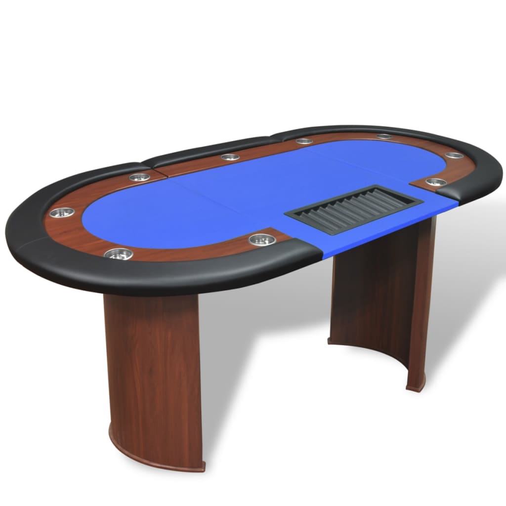 vidaXL 10-Player Poker Table with Dealer Tray and Chip Tray Blue