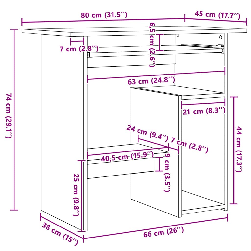 vidaXL Bureau 80x45x74 cm bewerkt hout wit