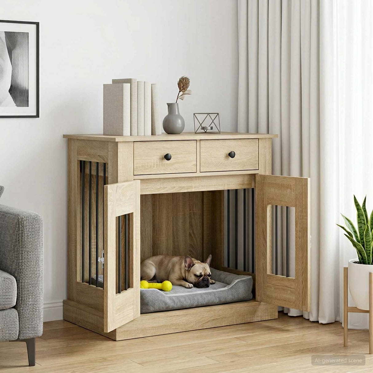 vidaXL Hond kennel meubel Artisanaal eiken 80 x 47,5 x 80 cm