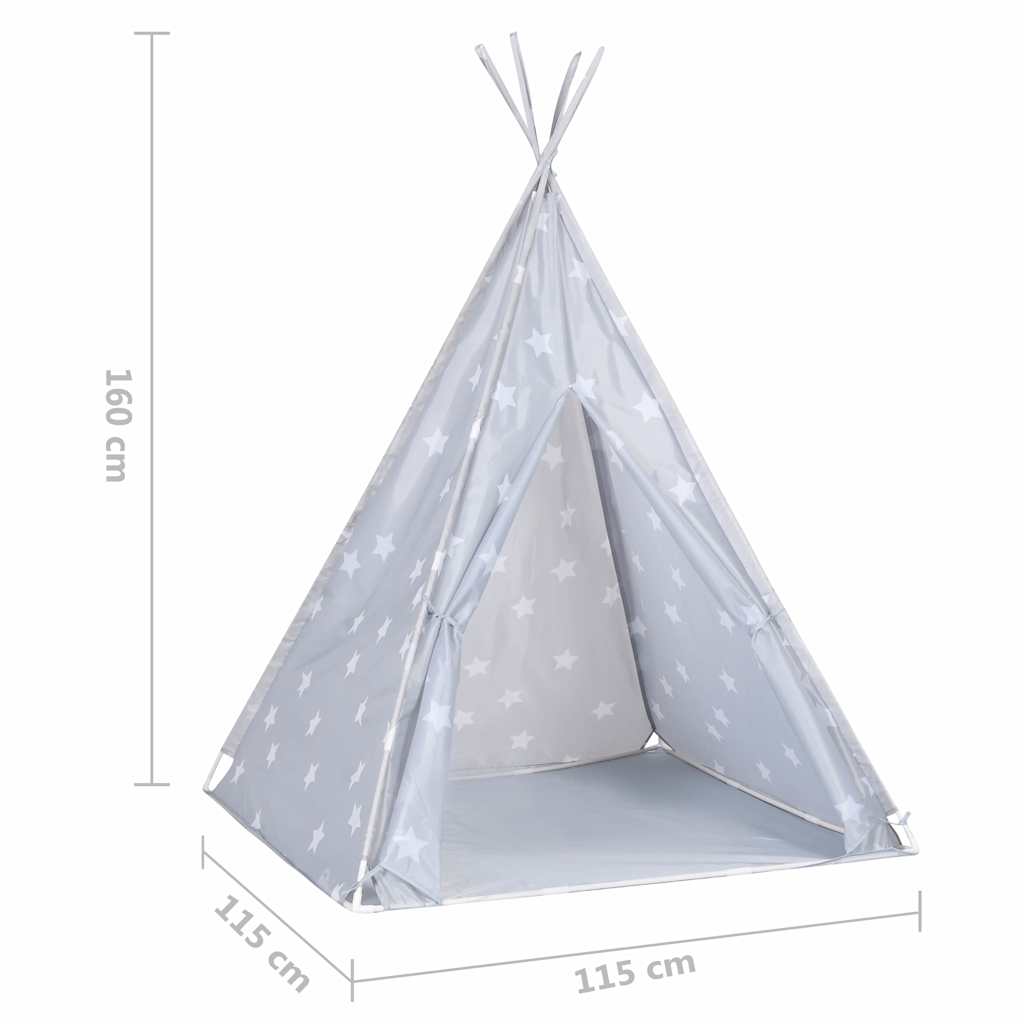 vidaXL Kindertipitent met tas 115x115x160 cm polyester grijs