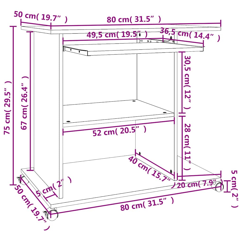 vidaXL Computer Desk 80x50x75 cm Engineered Wood White