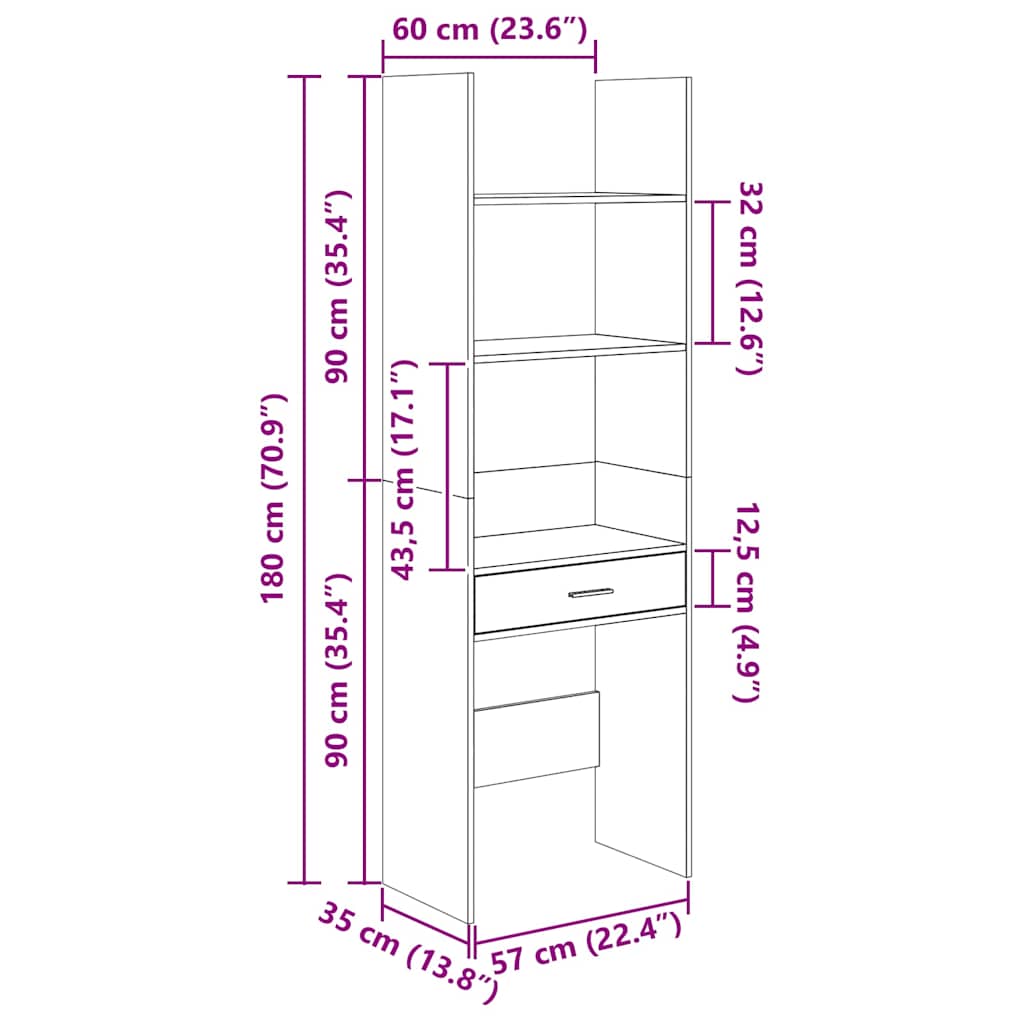 vidaXL Boekenkast 60x35x180 cm bewerkt hout grijs