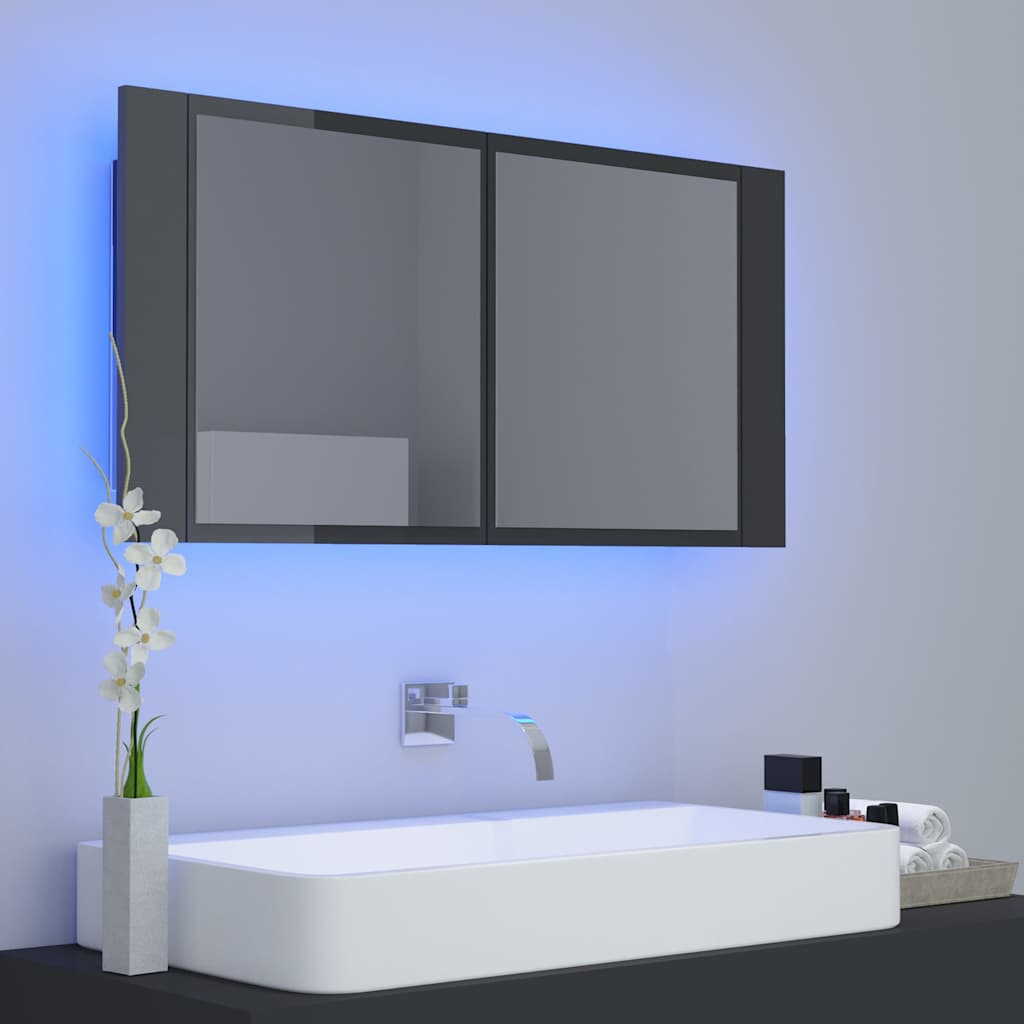 vidaXL Badkamerkast met spiegel en LED 90x12x45 cm acryl wit