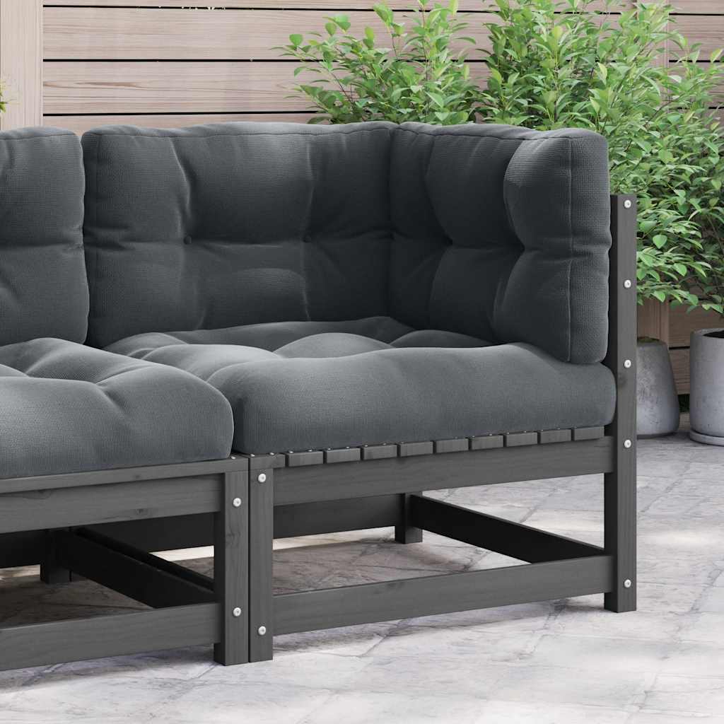 vidaXL Solid Pine Garden Corner Sofa with Grey Cushions