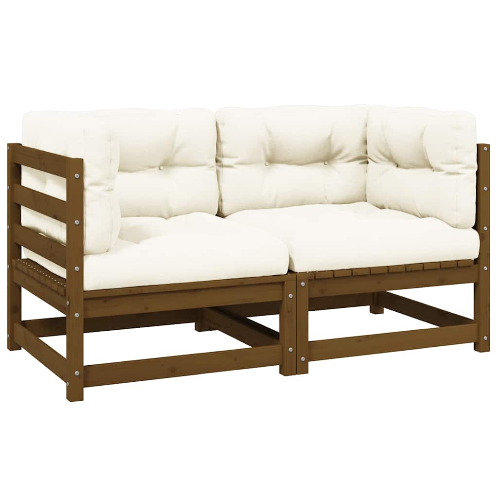 vidaXL Solid Pine Garden Corner Sofa with Grey Cushions