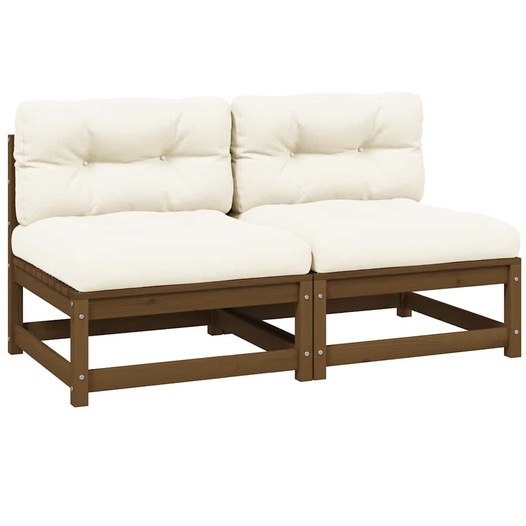 vidaXL Solid Pine Garden Corner Sofa with Grey Cushions