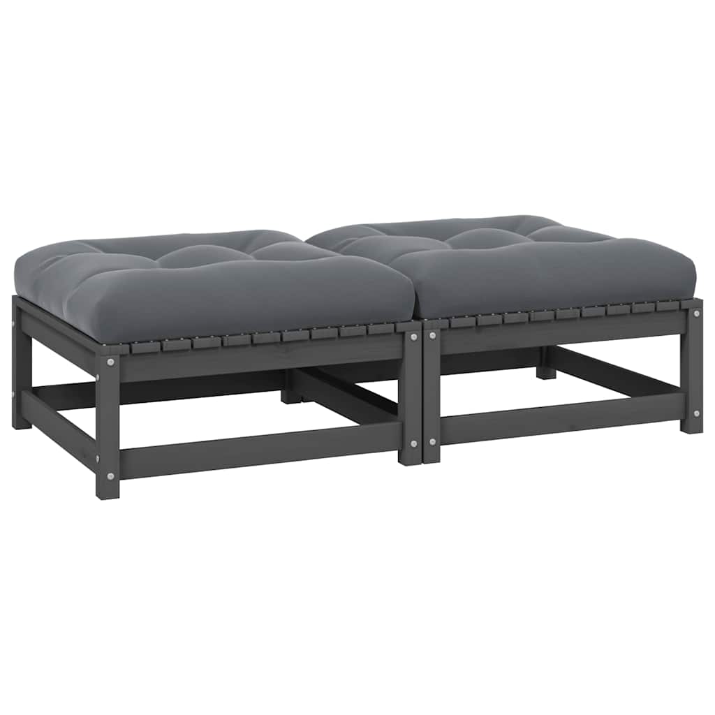 vidaXL Solid Pine Garden Corner Sofa with Grey Cushions