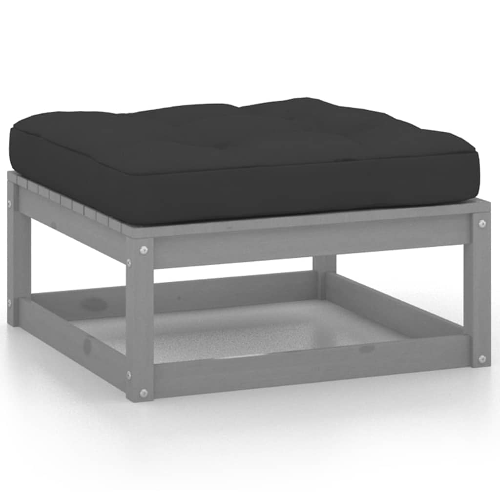 vidaXL Solid Pine Garden Corner Sofa with Grey Cushions