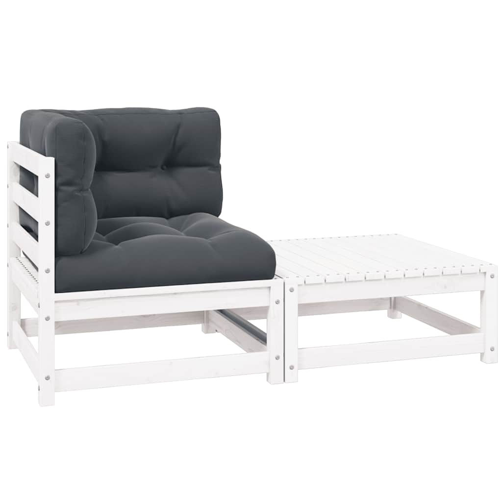 vidaXL Solid Pine Garden Corner Sofa with Grey Cushions