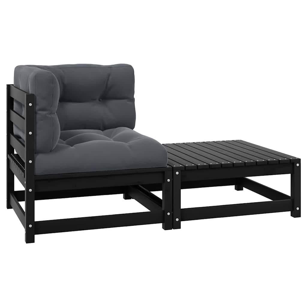 vidaXL Solid Pine Garden Corner Sofa with Grey Cushions