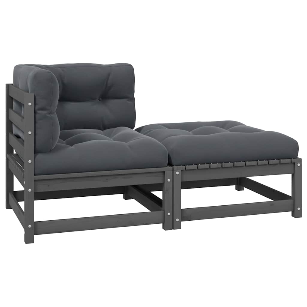 vidaXL Solid Pine Garden Corner Sofa with Grey Cushions