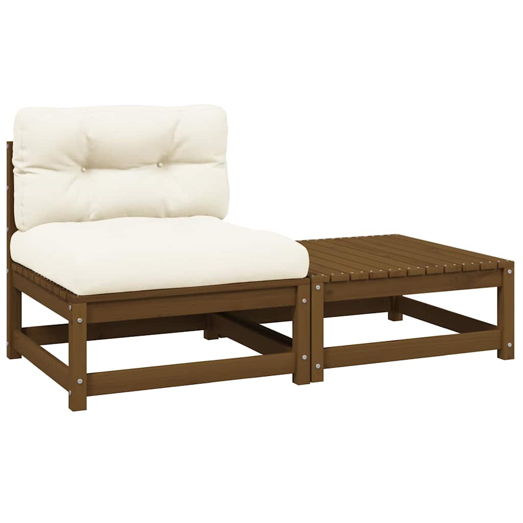 vidaXL Solid Pine Garden Corner Sofa with Grey Cushions