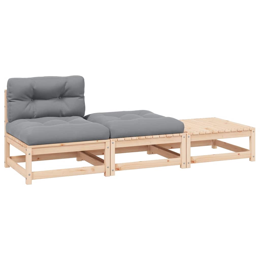vidaXL Solid Pine Garden Corner Sofa with Grey Cushions
