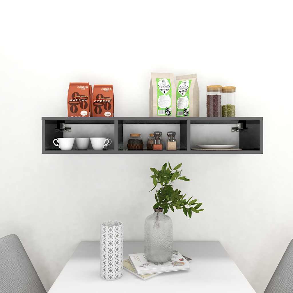vidaXL Wall Shelf 102x30x17 cm Chipboard High Gloss Grey