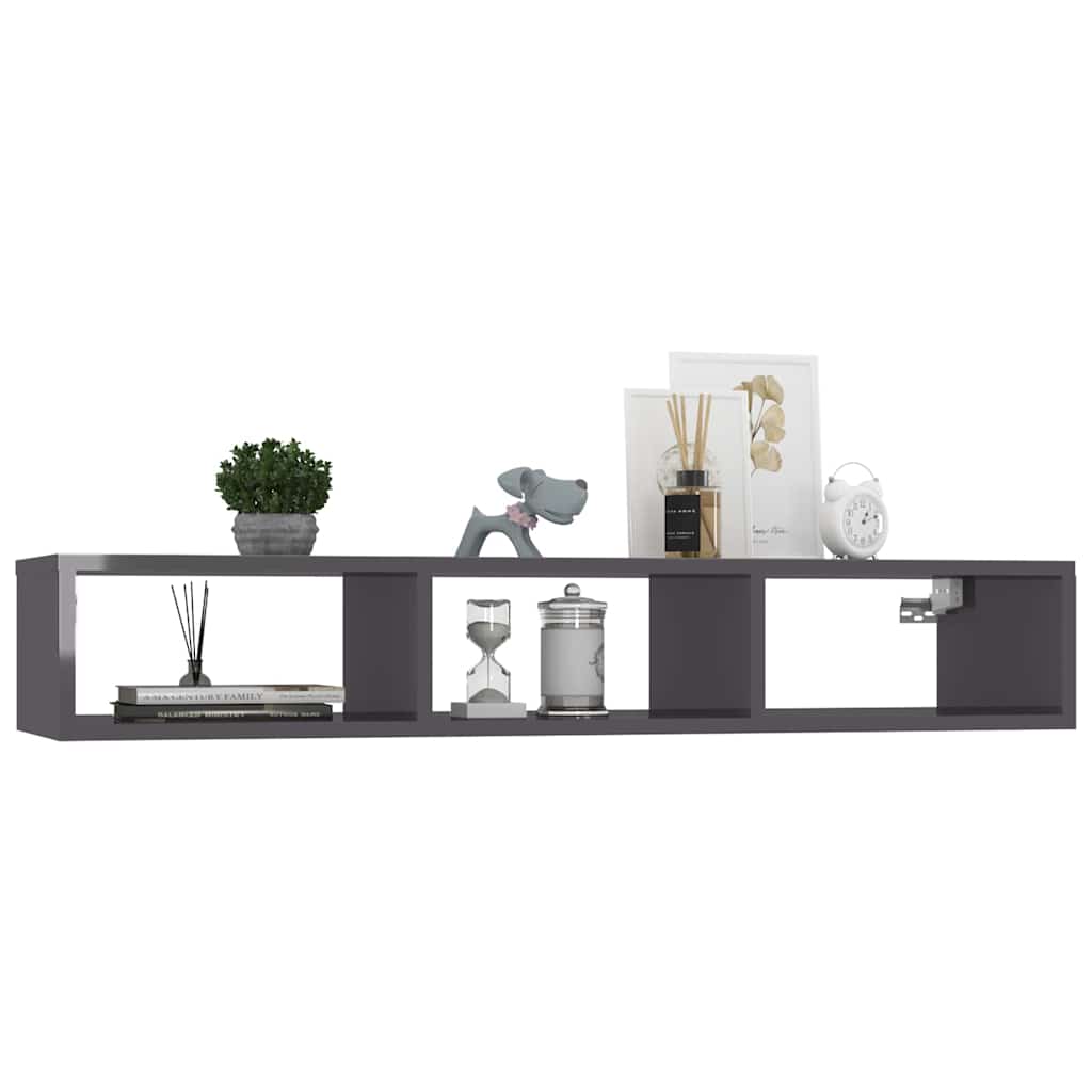 vidaXL Wall Shelf 102x30x17 cm Chipboard High Gloss Grey