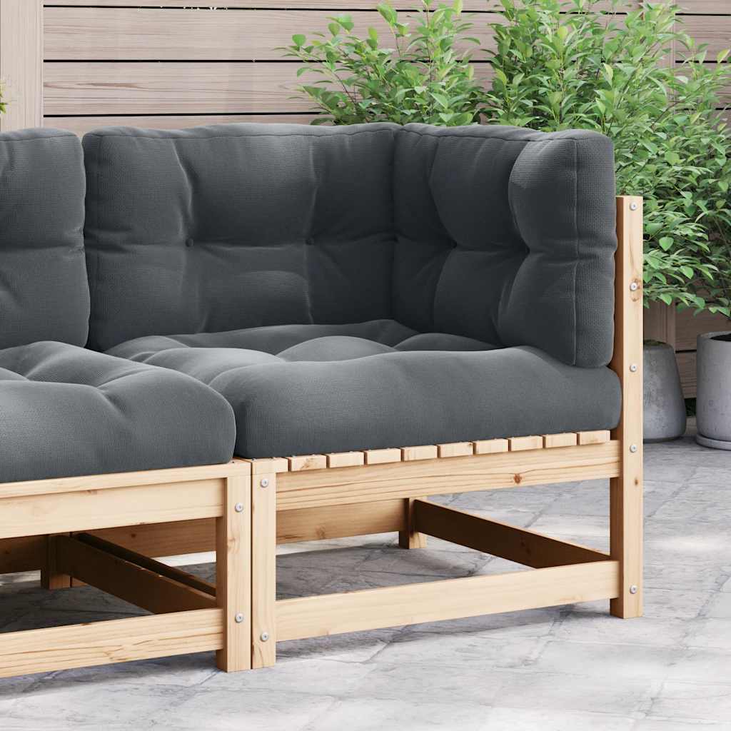 vidaXL Solid Pine Garden Corner Sofa with Grey Cushions