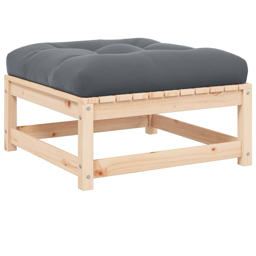 vidaXL Solid Pine Garden Corner Sofa with Grey Cushions