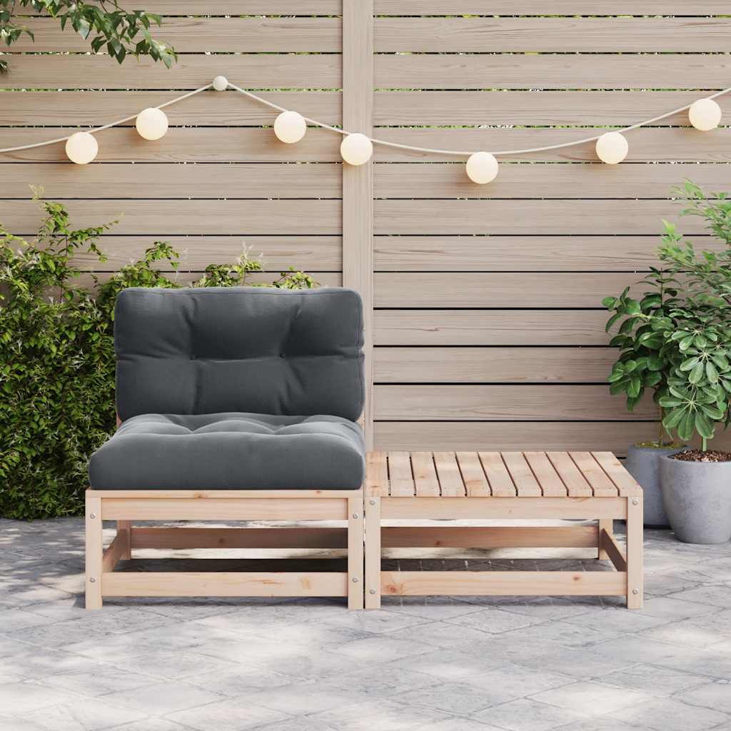 vidaXL Solid Pine Garden Corner Sofa with Grey Cushions