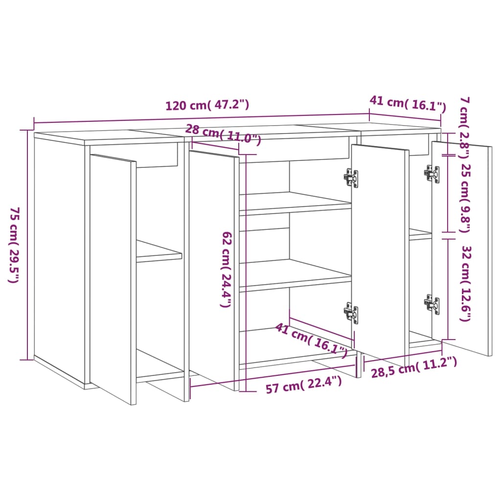 vidaXL Dressoir 120x41x75 cm bewerkt hout wit