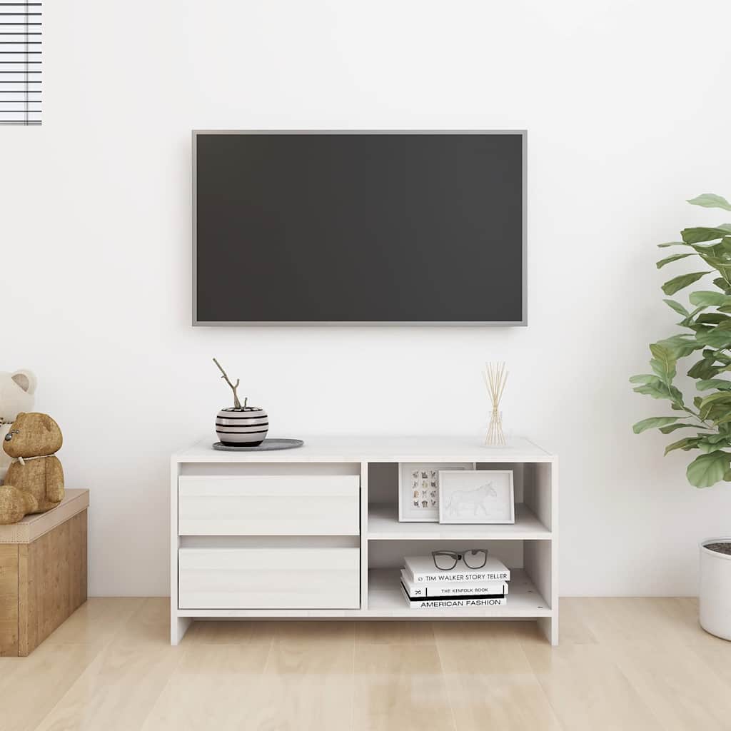 vidaXL Tv-meubel 80x31x39 cm massief grenenhout wit
