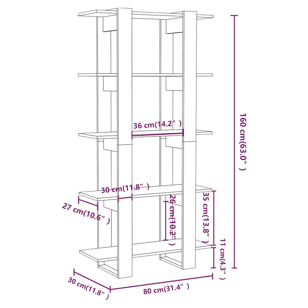 vidaXL Boekenkast/kamerscherm 80x30x160 cm bewerkt hout wit
