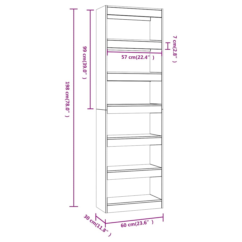 vidaXL Boekenkast/kamerscherm 60x30x198 cm wit