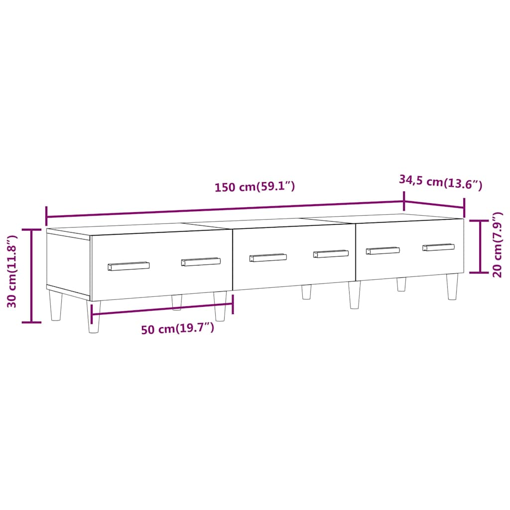 vidaXL Tv-meubel 150x34,5x30 cm bewerkt hout grijs sonoma eikenkleurig