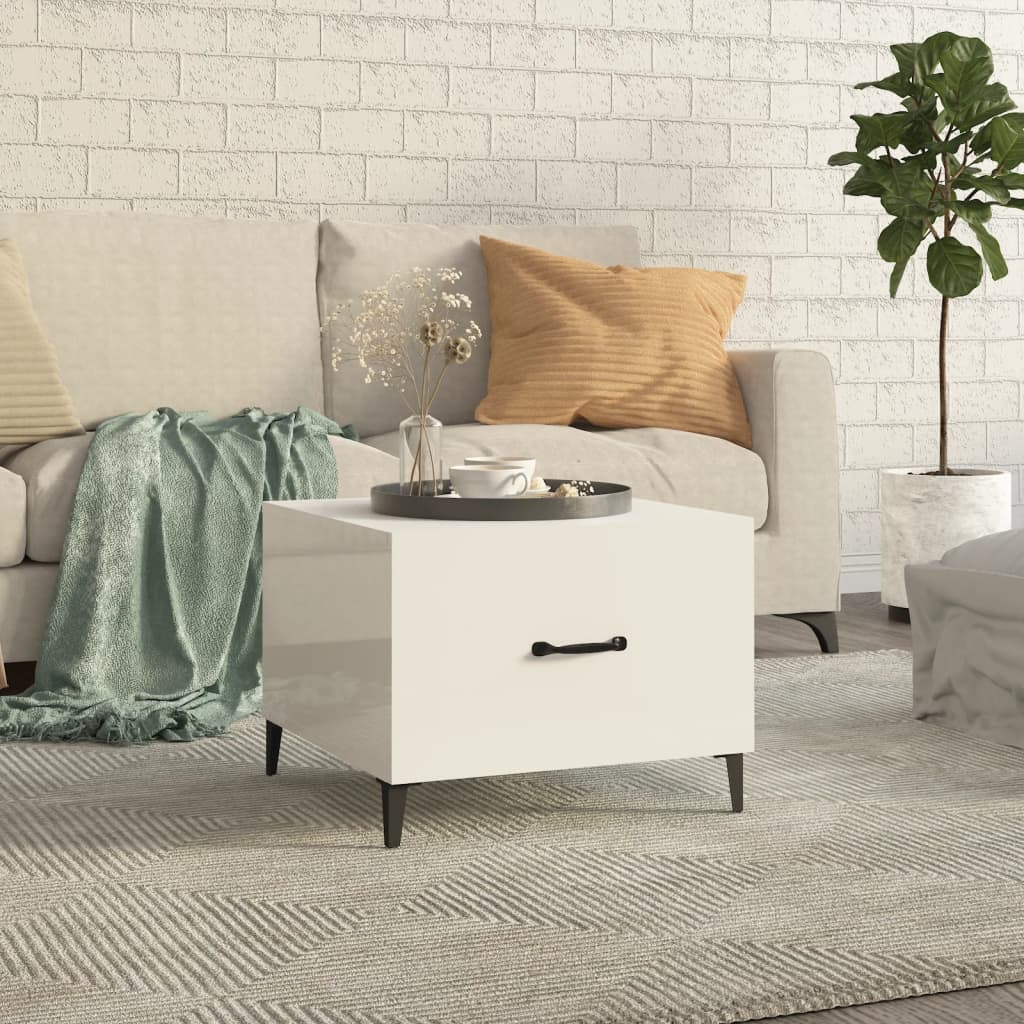 vidaXL Coffee Table with Metal Legs 50x50x40 cm White