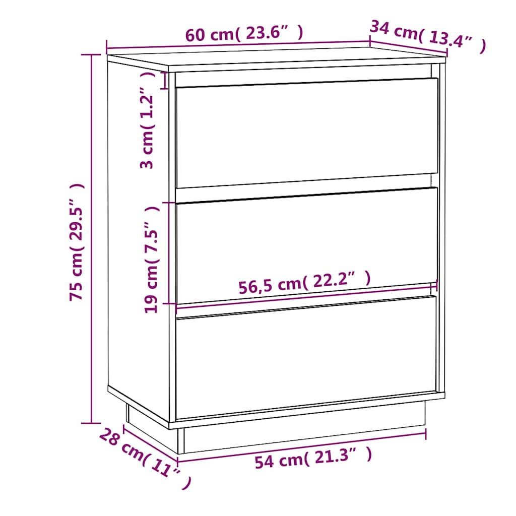 vidaXL Dressoir 60x34x75 cm massief grenenhout
