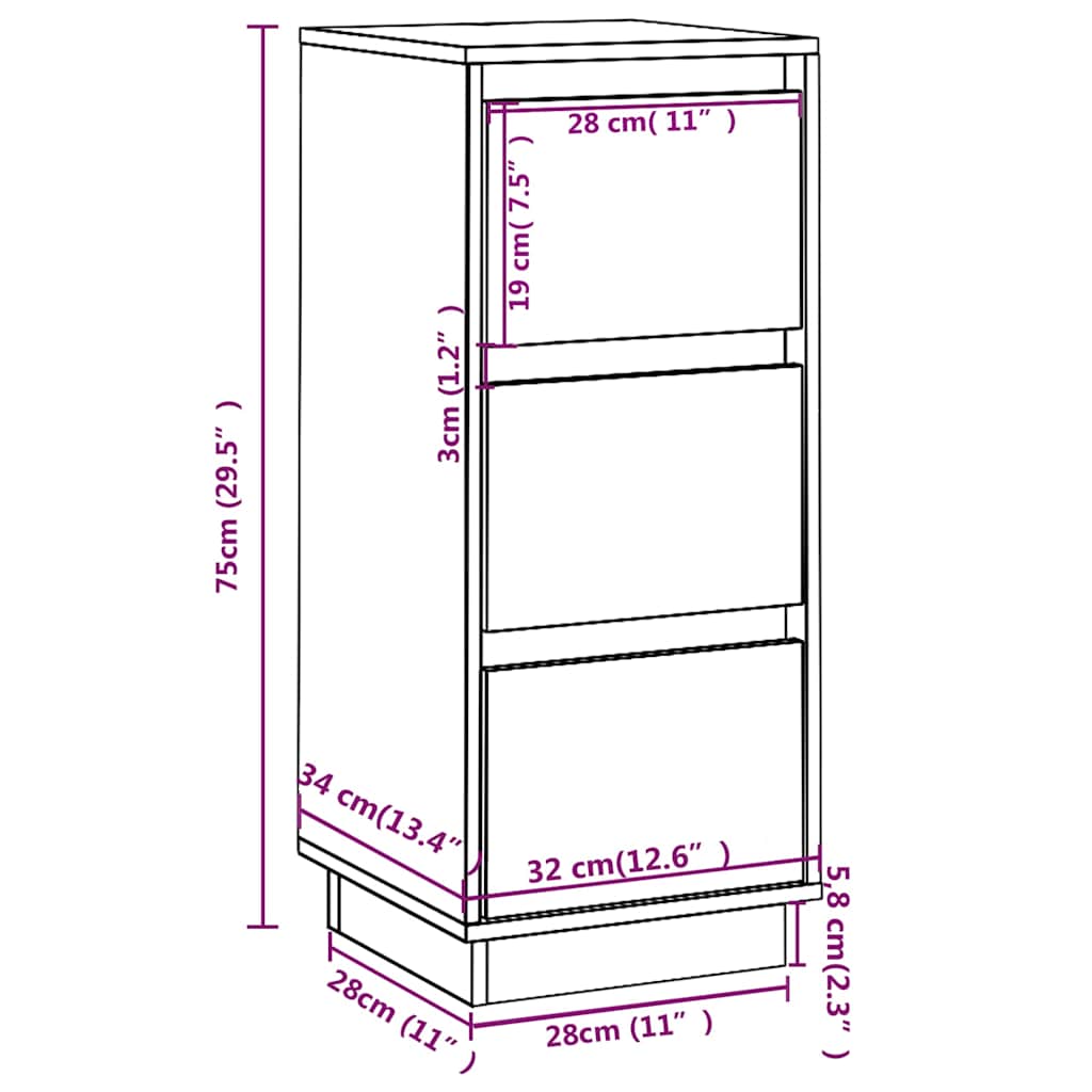 vidaXL Dressoir 32x34x75 cm massief grenenhout