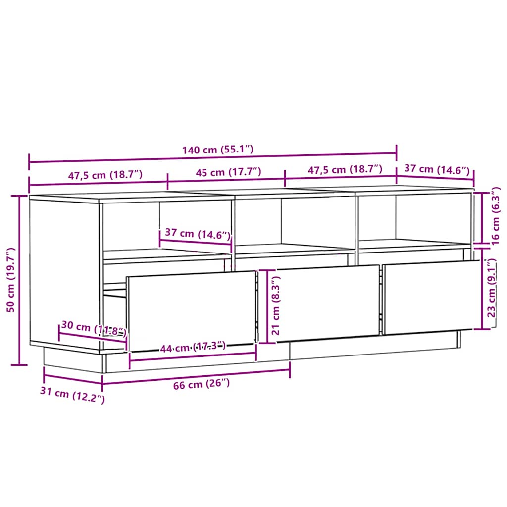 vidaXL Tv-meubel 140x37x50 cm massief grenenhout