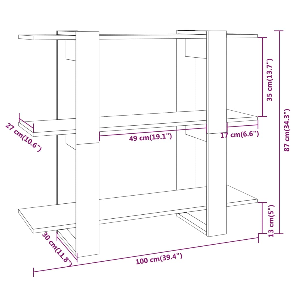 vidaXL Bookcase/Room Divider 100x30x87 cm White