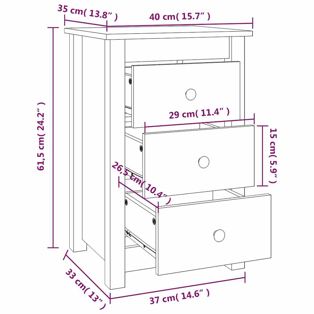 vidaXL Nachtkastje 40x35x61,5 cm massief grenenhout
