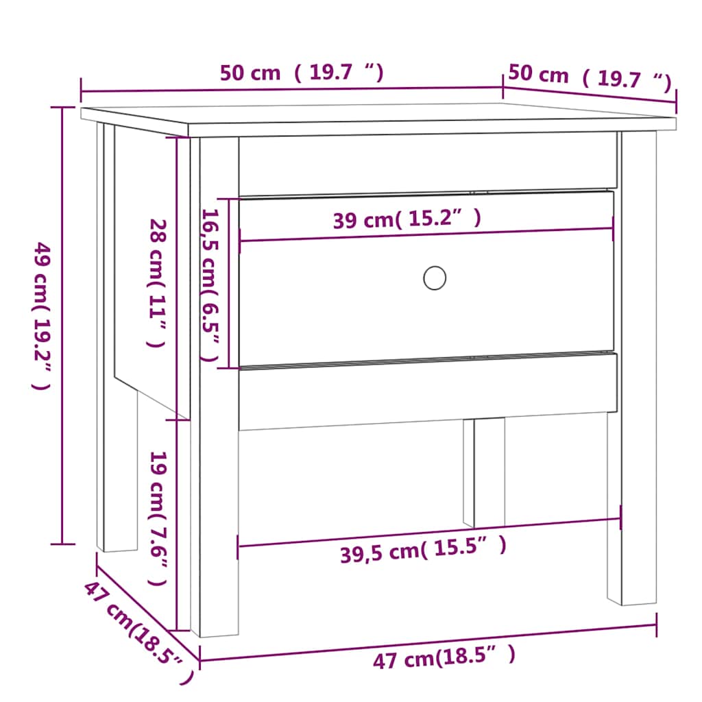 vidaXL Bijzettafel 40x40x39 cm massief grenenhout