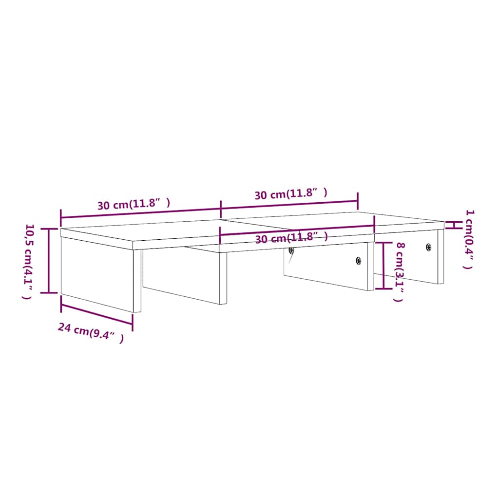 vidaXL Monitorstandaard 60x24x10,5 cm massief grenenhout