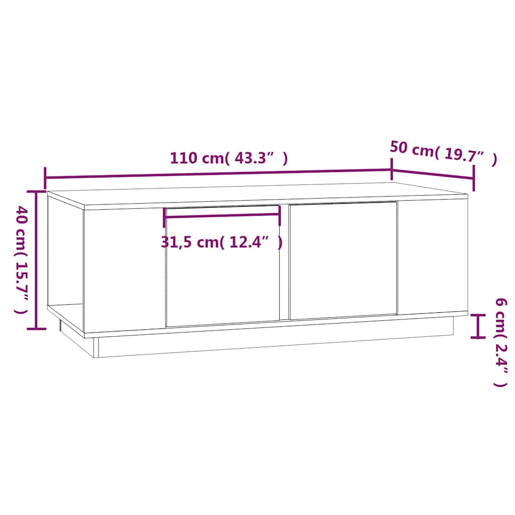 vidaXL Salontafel 110x50x40 cm massief grenenhout